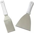 Kit Conjunto 2 Espátulas Cozinha Resistente Calor Cortador Pizza Lanche Reta e Curva Branco Aço Inox