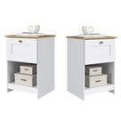 Kit Conjunto 2 Mesa de Cabeceira 1 Gaveta Moderna Americano MN1010 40cm Cor Branco - Decibal Móveis