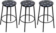 Kit Conjunto 3 banquetas em aço cor preto REFORÇADAS p/ balcão / area gourmet / churrasco / festa assento Floral preto em madeira MODELO RESISTENTE