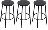 Kit Conjunto 3 banquetas em aço cor preto REFORÇADAS p/ balcão / area gourmet / churrasco / festa assento preto em madeira MODELO RESISTENTE