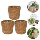 Kit Conjunto 3 Cachepots Decorativos Multiuso Em Fibra Natural Trançados Seagrass Com Forro Plástico