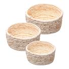 Kit Conjunto 3 Cestos Decorativos Multiuso Redondos Em Fibra Natural Trançada De Carnaúba