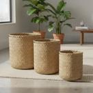 Kit Conjunto 3 Cestos Decorativos Organizadores Multiuso Em Bambu Campeche Natural