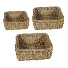 Kit Conjunto 3 Cestos Decorativos Organizadores Multiuso Retangulares Em Fibra Natural Seagrass