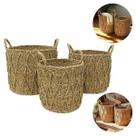 Kit Conjunto 3 Cestos Decorativos Organizadores Multiuso Seagrass Com Alças Fibra Natural Trançada
