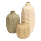 Kit Conjunto 3 Mini Vasos Decorativos Em Cerâmica Design Boho Chic Canelado