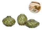 Kit Conjunto 3 Mini Vasos Decorativos Em Vidro Verde Canelado