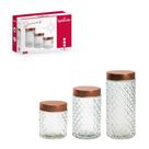 Kit Conjunto 3 Potes Em Vidro Com Tampa Diamond Mantimentos - Wellmix Kit Conjunto 3 Potes Em Vidro Com Tampa Diamond Mantimentos - Wellmix
