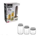 Kit Conjunto 3 Potes Em Vidro Com Tampa Vegas Cinza Mantimentos - Wellmix