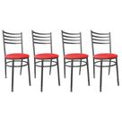 Kit Conjunto 4 Cadeiras Para Cozinha Mesa Jantar Bar Lanchonete Restaurante Preta Estofado Vermelho