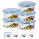 Kit Conjunto 5 Potes Vidro Hermético Tampa Plástico Marmita Mantimentos 620ml
