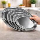 Kit Conjunto 5 Travessas Inox Oval Antideslizante Antioxidante Premium 22cm, 26cm, 30cm, 35cm e 40cm