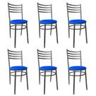 Kit Conjunto 6 Cadeiras Para Cozinha Mesa Jantar Bar Lanchonete Restaurante Preta Estofado Azul