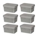 Kit Conjunto 6 Caixas Com Tampa 2 litros Multiuso Empilhável Organizador Pequeno Lavanderia Prático Versátil Decorativo
