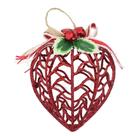 Kit Conjunto 6 Peças Decoração Enfeite Bola Coração Árvore Natal Vermelha Glitter Natalina 11,5cm