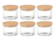 Kit Conjunto 6 Potes Porta Temperos E Condimentos 110ml Com Tampa De Bambu