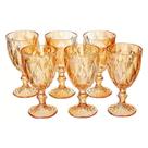 Kit Conjunto 6 Taças Copo Vidro 325ml Diamond Gold Dourado Dia das Mães Aniversário Casamento Natal Fim de Ano Festa Evento Mesa Posta Café da Manhã