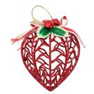 Kit Conjunto 9 Peças Decoração Enfeite Bola Coração árvore Natal Vermelha Glitter Natalina 11,5cm