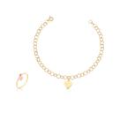 Kit Conjunto Anel Coração Mais Pulseira Portuguesa Ouro 18k Kit Conjunto Anel Coração Mais Pulseira Portuguesa Ouro 18k