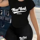 Kit Conjunto Camiseta Shorts Feminino New York Brooklyn Academia Treino Leve Blusinha e Short