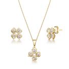 Kit Conjunto Colar Brinco Pingente Joias Folheada a Ouro 18k
