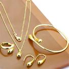 Kit Conjunto Colar Brincos Pulseira Anel Gota Liga de Zinco