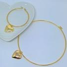 Kit Conjunto Colar Choker e Pulseira Elo Aro com Pingente Pequeno Liso Folheado Ouro 18k Dourado Moda Blogueira luxo
