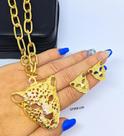 Kit Conjunto Colar e Brincos Corrente Elo Grosso com Pingente Onça Tingre Grande Conjunto Par de Brinco Folheado Ouro Kit Conjunto Colar e Brincos Corrente Elo Grosso com Pingente Onça Tingre Grande Conjunto Par de Brinco Folheado Ouro