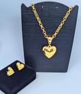 Kit Conjunto Colar e Brincos Corrente Elo Português Pingente Coração Liso Pequeno Folheado Ouro Brinco Antialérgico Moda
