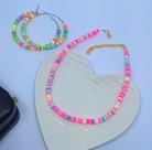 Kit Conjunto Colar e Brincos Miçangas Disco Disquinhos Fimo Coloridos Borracha Choker Moda Praia VerãoTendência