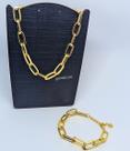 Kit Conjunto Colar e Pulseira Feminino Corrente Elo Quadrado Grossa Folheado Ouro Dourado e Prata Choker Luxo Moda