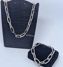 Kit Conjunto Colar e Pulseira Feminino Corrente Elo Quadrado Grossa Folheado Ouro Dourado e Prata Choker Luxo Moda