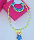 Kit Conjunto Colar e Pulseiras Miçangas Coloridas Pingente Disney 3D Frozen Sereia Pony Unicórnio Mickey Minnie Mouse