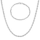 Kit Conjunto Colar + Pulseira Trançada 2 Fios Banhada Prata