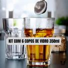 Kit Conjunto com 6 Copos de Vidro Transparente 350ml Bebidas Vitaminas Drink Água Suco Refresco Milkshake Batida Bourbon Cerveja