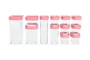 Kit Conjunto Cozinha 12 Potes Herméticos de Acrílico para Mantimentos - Rosa