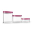 Kit Conjunto Cozinha 3 Potes Herméticos 90 de Acrílico para Mantimentos - Rosa