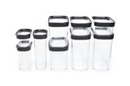 Kit Conjunto Cozinha 9 Potes Herméticos de Acrílico para Mantimentos - Preto