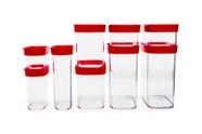 Kit Conjunto Cozinha 9 Potes Herméticos de Acrílico para Mantimentos - Vermelho