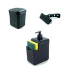 Kit Conjunto Cozinha de Pia 3 itens Preto Lixeira + Suporte + Rodinho