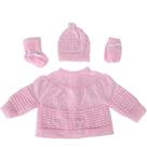 Kit Conjunto de bebê recém nascido 3 peças de lã ( casaquinho, gorro, luva e meia de tricô) fita