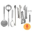 Kit Conjunto de Utensílios de Cozinha com Pegador Massa Salada Universal em Inox 8 pçs