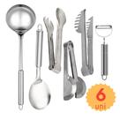 Kit Conjunto de Utensílios de Cozinha com Pegador Massa Salada Universal em Inox 8 pçs