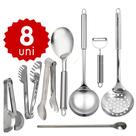 Kit Conjunto de Utensílios de Cozinha com Pegador Massa Salada Universal em Inox