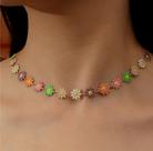 Kit Conjunto Feminino Colar e Pulseira Flor Florzinha Margarida Branca Colorida Choker Gargantilha Folheado Ouro Moda