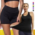 Kit Conjunto Fitness SHORT Legging BÁSICO Cós Alto + Regata Malha Fria POLIAMIDA 1074