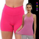 Kit Conjunto Fitness SHORT Legging BÁSICO Cós Alto + Regata Malha Fria POLIAMIDA 1074