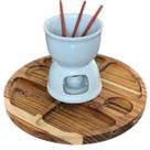 Kit Conjunto Fondue 4 Peças - Rechaud + Tigela 250ML + Tábua Petisqueira + Fogareiro