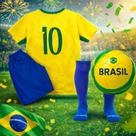 Kit Conjunto Futebol Infantil Torcedor Brasileiro Meião Atoalhado Confortável e Bola Brasil
