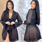 Kit Conjunto Lingerie Robe Tule Renda Sensual Sem Bojo Transparente